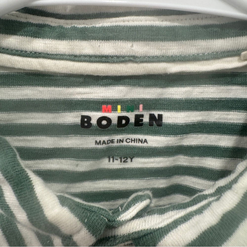 Mini Boden Striped Polo Shirt Boys 11-12 Years Green White Short Sleeve Spring - Picture 4 of 6